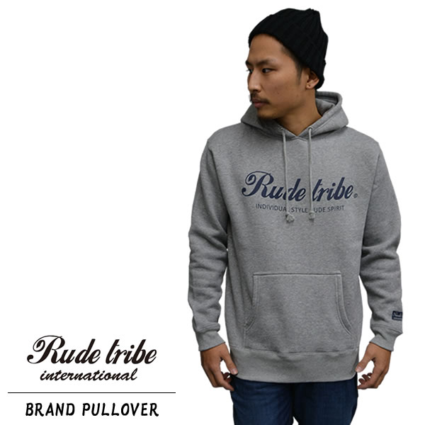 ルードトライブ プルパーカー BRAND LOGO ブランドロゴ プルパーカー グレー×ネイビー 大きいサイズ RUDETRIBE ビッグサイズ メンズファッション バイク バイカ— ブルゾン