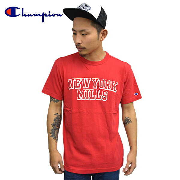 Champion チャンピオン 半袖Tシャツ クルーネック カレッジ キャンパス NEWYORK MILLS レッド コットン Tシャツ グレー ストリート系 メンズ レディース ペアルック アメカジ