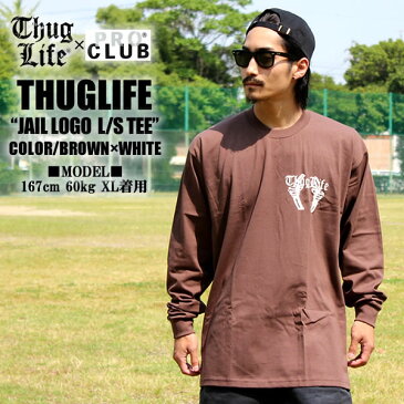 THUG LIFE / サグライフ 長袖Tシャツ JAIL LOGO / ブラウン×ホワイト 茶 白 ロンT オリジナルブランド ワンポイント ロゴ 厚手 HIPHOP LA NY STREET ストリート ワーク ミリタリー B系 大きいサイズ トップス 春 夏 秋 冬 ヘビーウェイト メンズ レディース ファッション