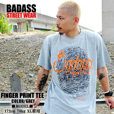 BADASS Finger print バダス 半袖 Tシャツ メンズ レディース グレー メンズ スケート ストリート スノーボード ダンス　メンズ スポーツ ストリート系 HIPHOP ダンス 衣装 ペアルック