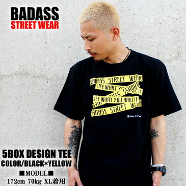 BADASS バダス 5BOX バダス Tシャツ ブラック×イエロー 半袖 Tシャツ メンズ レディース メンズ スケート ストリート スノーボード ダンス　メンズ スポーツ ストリート系 HIPHOP ダンス 衣装 ペアルック