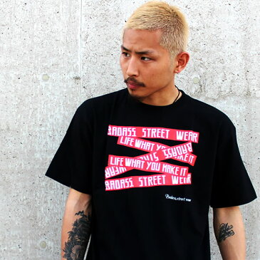 BADASS バダス 5BOX バダス Tシャツ ブラック×レッド 半袖 Tシャツ メンズ レディース メンズ スケート ストリート スノーボード ダンス　メンズ スポーツ ストリート系 HIPHOP ダンス 衣装 ペアルック