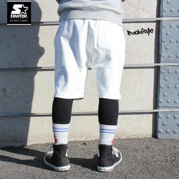 ハーフパンツ ショートパンツ STARTER BLACK LABEL スターター ブラックレーベル LINE RIB SWEAT SHORTS スウェット パンツ メンズ ファッション 春 夏 秋 ホワイト 白 スポーツ ストリート スケート B系 ロゴ あす楽