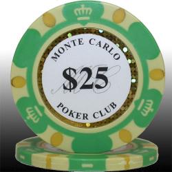 モンテカルロポーカーチップ（25＄）緑 25枚セット　−カジノチップ、ポーカーチップ