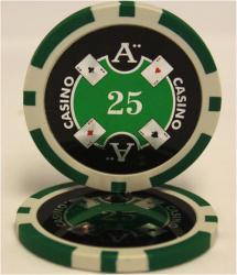   QuattroAssi クアトロアッシー ポーカーチップ  緑 ＜25枚セット＞ ポーカーチップ カジノ用品 クレイチップ テキサスホールデム クレイチップ ポーカートーナメント 即日納品 ホンモノ