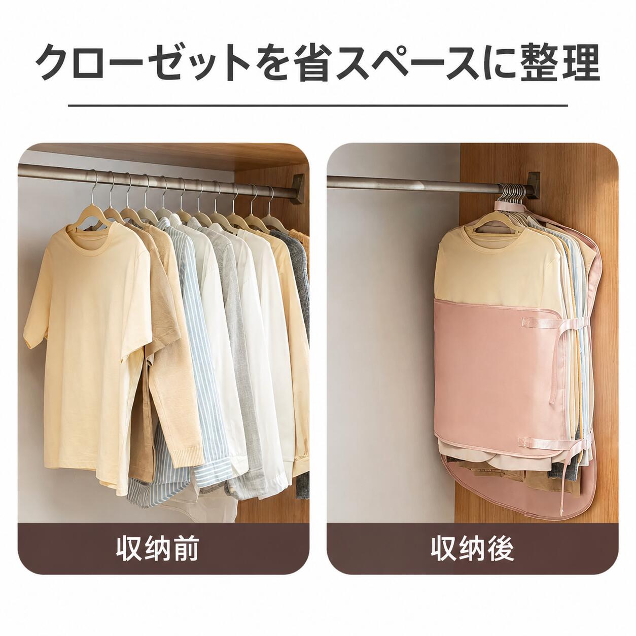 衣類やダウン、季節物をまとめて整理しやすい衣類収納ケースです。クローゼットや押し入れの中をすっきり整え、衣替えや日常の衣類整理に役立ちます。特徴大きめサイズで、衣類や季節物をまとめて収納しやすい設計です。ピンクとベージュのカラーから選べ、収納場所の雰囲気に合わせやすいです。1個、2個、3個セットから選べるため、収納量に合わせて使えます。クローゼット、押し入れ、寝室、ランドリースペースで使いやすい収納用品です。仕様タイプ：衣類収納ケースサイズ：大サイズカラー：ピンク、ベージュセット内容：1個、2個、3個など用途：衣類、薄手衣類、季節物、ダウン類などの整理使用上の注意収納量は衣類の厚みやたたみ方により異なります。過度に詰め込みすぎると変形や破損の原因になる場合があります。火気や高温多湿の場所を避けて保管してください。