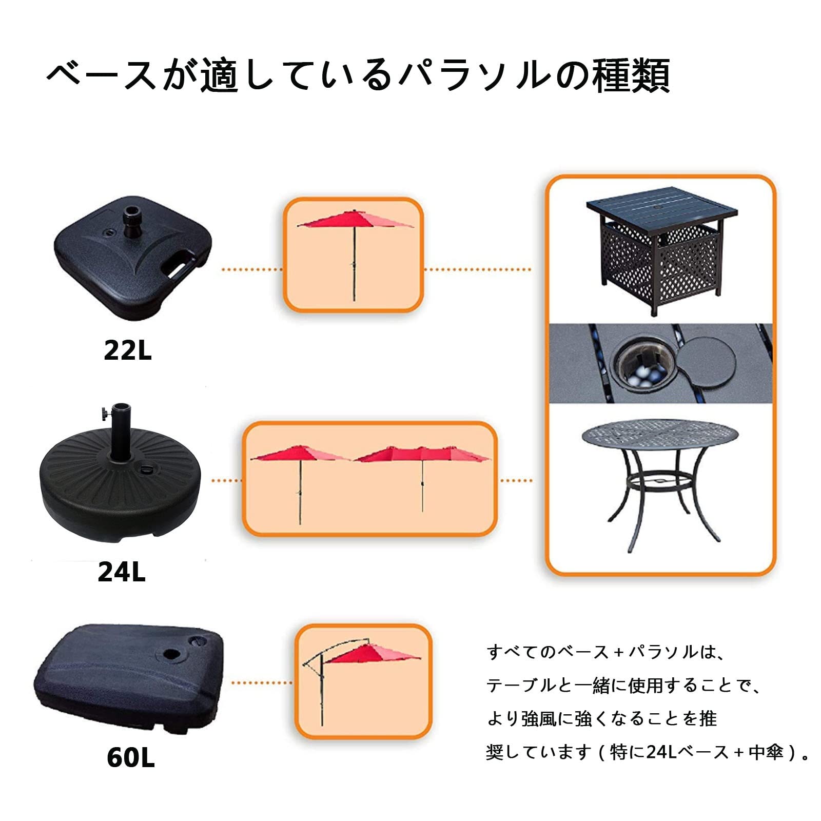 BADUS パラソルベース ガーデンパラソルベース 22kg/60kg 水タンクベース 水充填と...