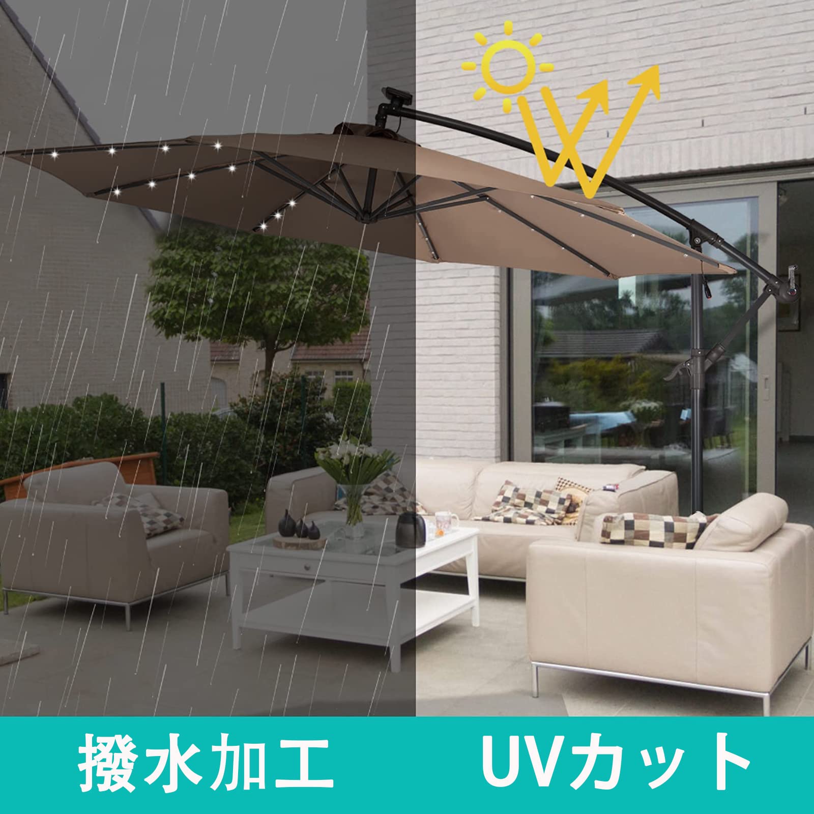 BADUS パラソル ガーデンパラソル ソーラーライト LED ハンギングパラソル 直径300...