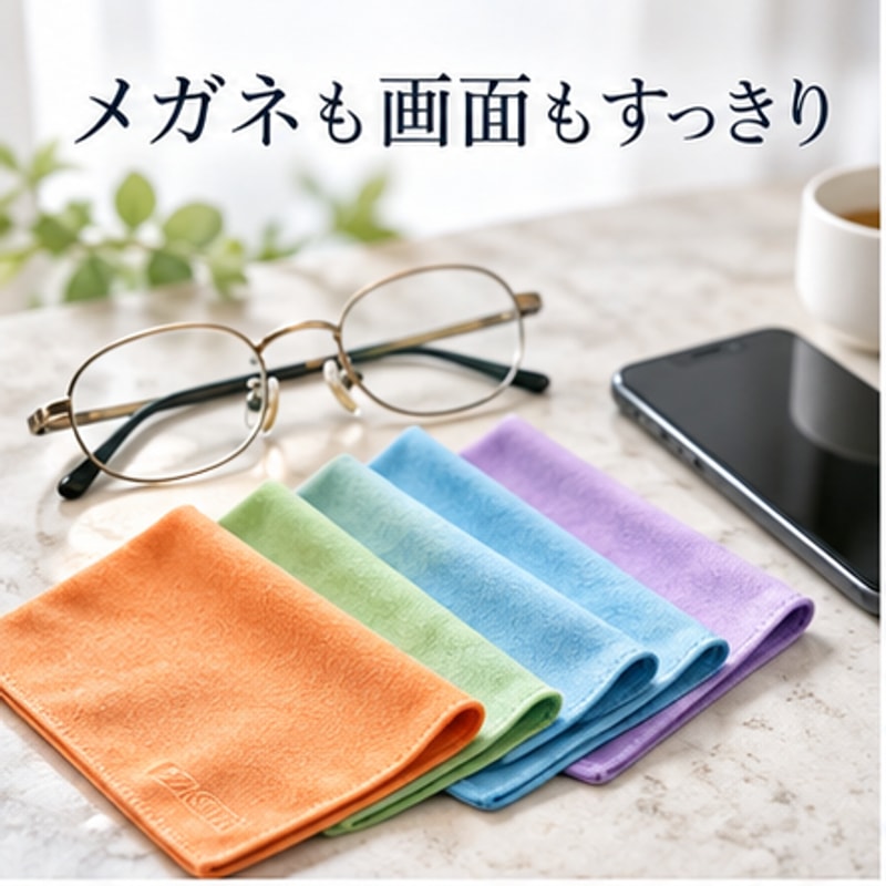 BADUS メガネクロス クリーニングクロス 眼鏡拭き スマホ画面 カメラレンズ対応 スエード調 やわらか 4色セット 日常ケア用