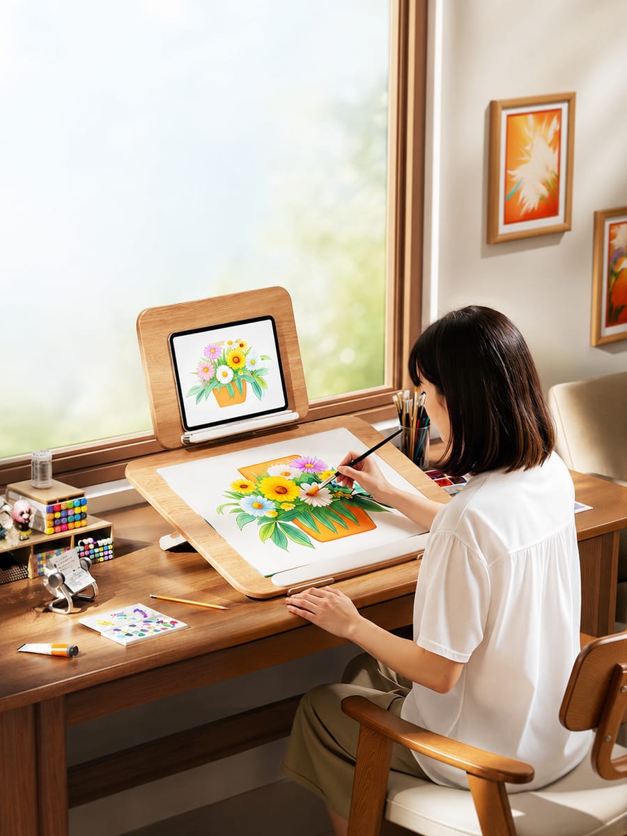 BADUS 卓上イーゼル デスクイーゼル 木製画板 卓上画板 折りたたみ式スケッチボード 水彩画ボード デッサンボード 角度調整 省スペース 画材用品 絵画教室 美術 学習机 子供 大人 持ち運びやすい