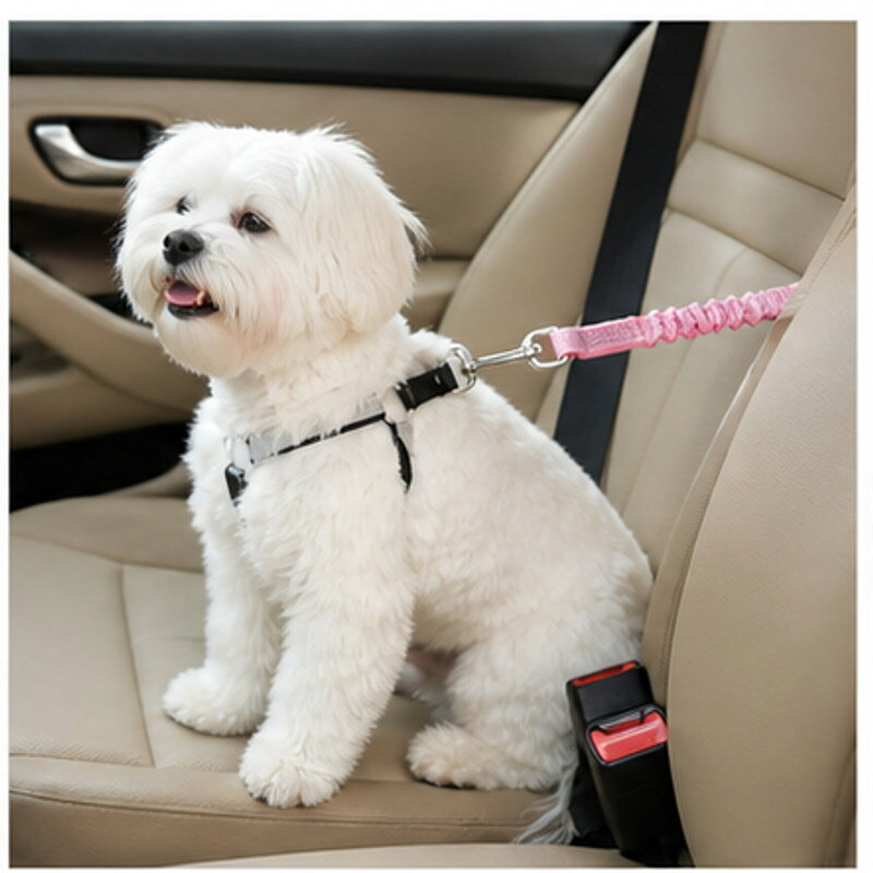 BADUS 犬用車載シートベルト 弾力タイプ 両面反射 ハーネス接続 ドライブ用 長さ調...