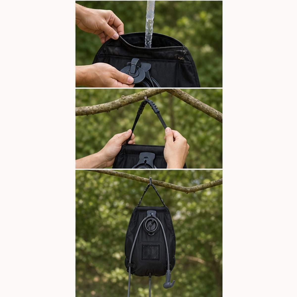 BADUS ソーラーシャワー 20L ポータブルシャワー キャンプ シャワーバッグ 電源不要 吊り下げ 温度目安表示 折りたたみ 携帯用 海水浴 アウトドア ブラック badus-10002244 くらしのBADUS サンプル画像2