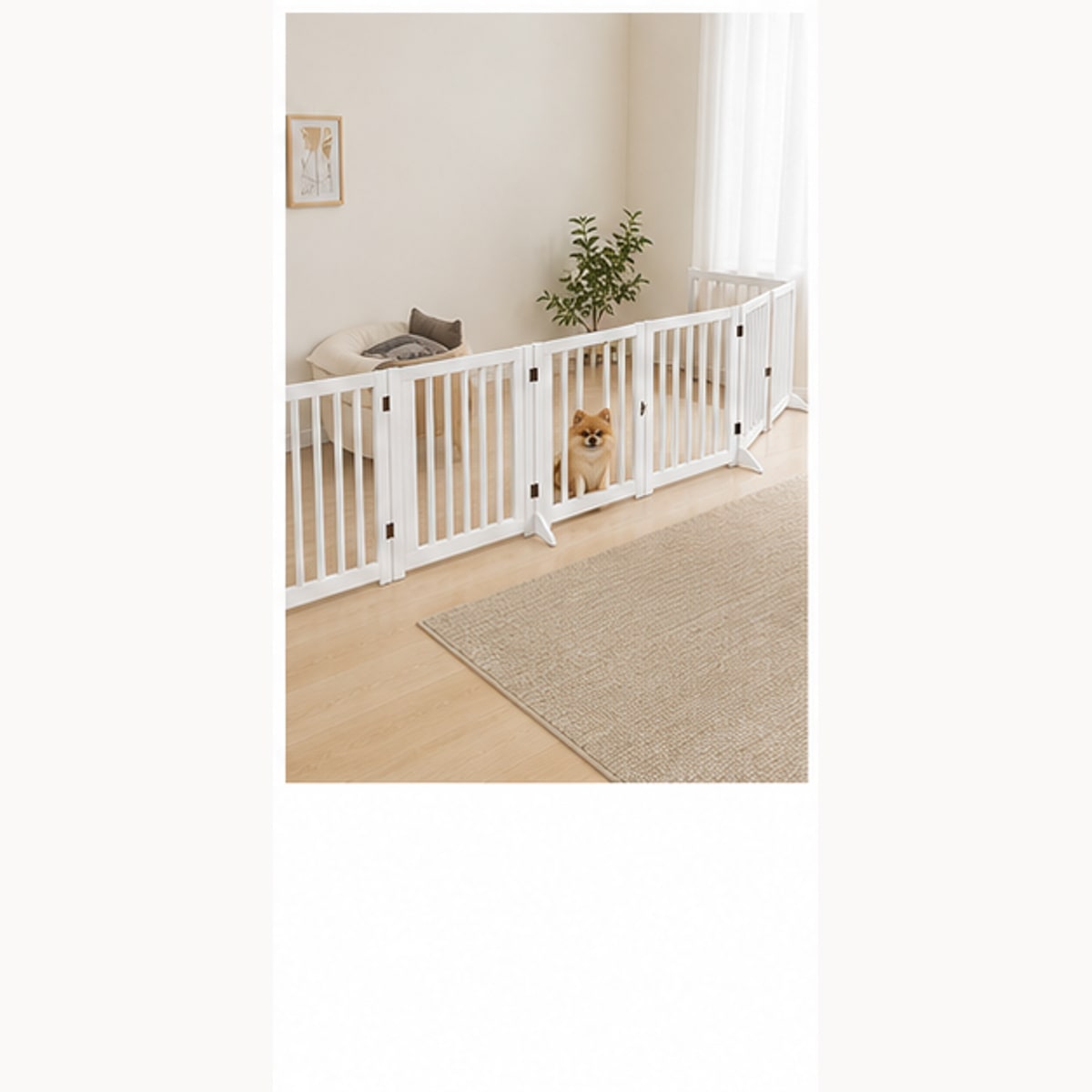 くらしのBADUSのBADUS ペットフェンス 室内 犬 猫 木製 ゲート付き サークル 60cm高 3枚 4枚 5枚 6枚 ホワイト ブラック 折りたたみ 7仕様｜アングル3
