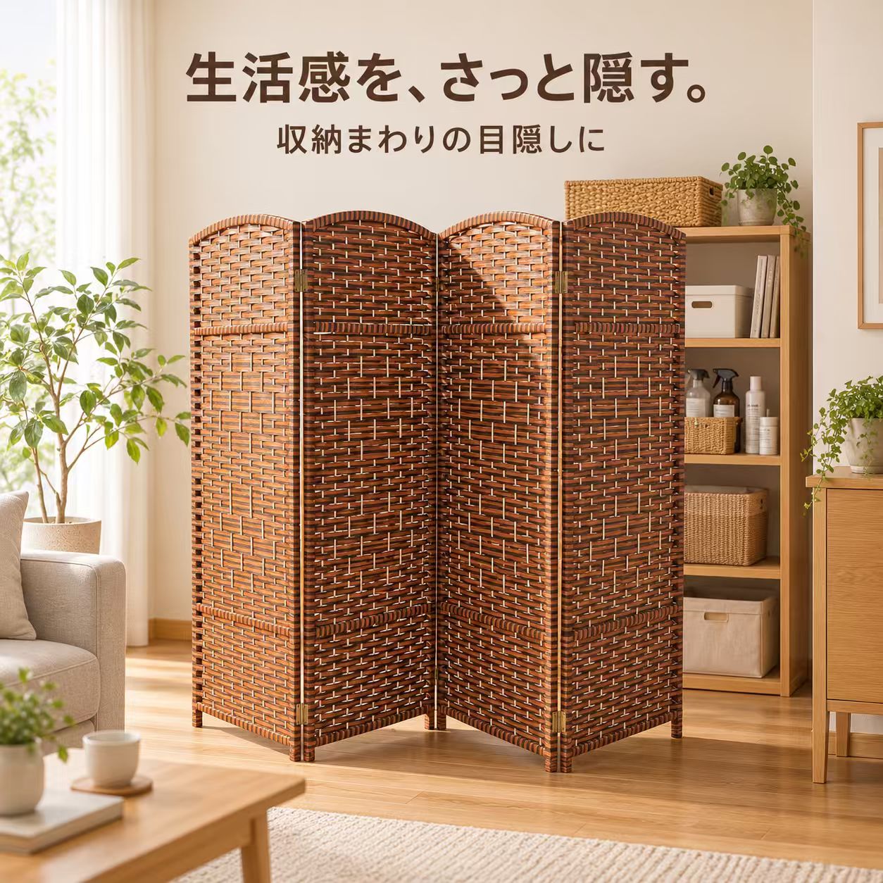 折りたたみパーテーション 編み調スクリーン 間仕切り 衝立 低め 3連 4連 透かし編み 全面編み 60×30 80×…