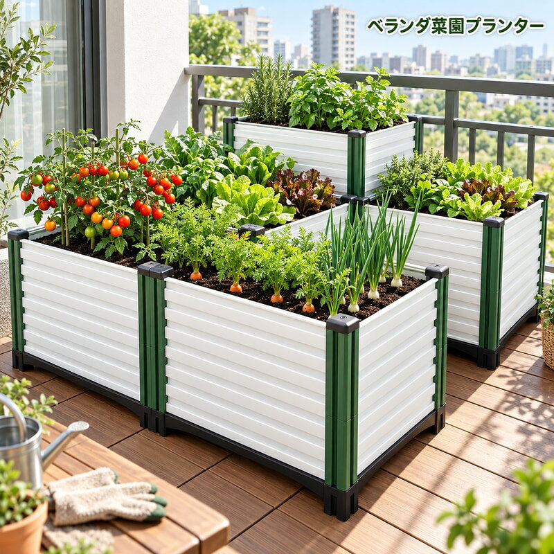 大型プランターは、ベランダ、庭、屋上などで野菜や花を育てたい方に向けた角型の栽培ボックスです。白いパネルとグリーン系の支柱を組み合わせた外観で、家庭菜園やガーデニングのスペース作りに使いやすい形状です。仕様は1連、2連、3連や深さ違いがあり、設置場所の幅や育てたい植物に合わせて選択できます。奥行きは約40cm系、長さは約50cm、約100cm、約150cm系の展開があり、深型や特深型は土量を確保したい場合に向いています。PP系プラスチックのパネル、補強バックル、支柱、底部の通気排水を意識した構造を確認できます。設置前に幅、奥行き、高さ、周囲の通路、日当たり、排水場所をご確認ください。植物、土、園芸道具などの撮影小物は付属しません。実際の色味や質感は撮影環境により見え方が異なる場合があります。商品画像と仕様を合わせて確認してからご注文ください。