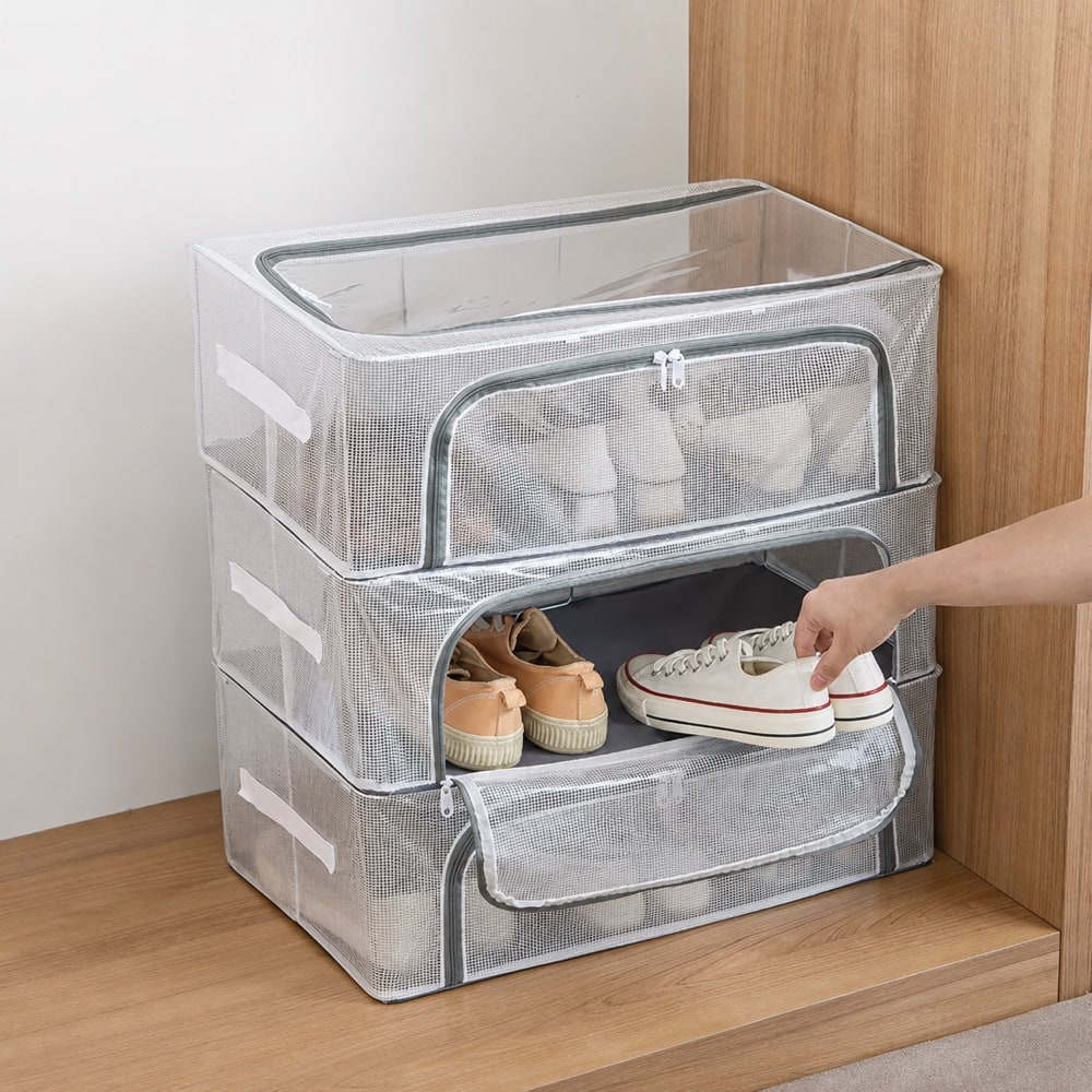 靴やブーツを整理しやすいシューズ収納用品です。玄関、下駄箱、クローゼット内の限られたスペースを活用しやすく、靴を見やすくまとめられます。サイズと設置場所を確認してください。カラー、サイズ、セット内容がある場合は、注文前に選択肢を確認してください。設置場所や用途に合うかを確認してからご使用ください。入荷時期により細部の色味や仕様がわずかに異なる場合があります。破損や変形がある場合は使用を中止してください。