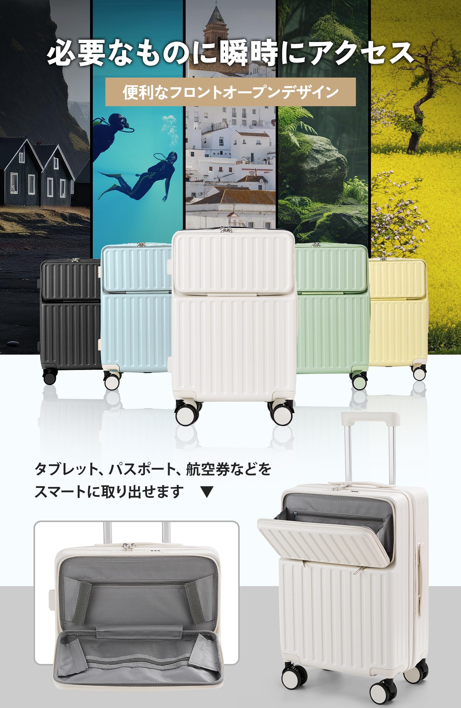 BADUS フロントオープン スーツケース 機内持ち込み キャリーケース 軽量 耐衝撃 U...