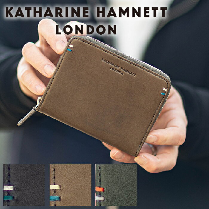 【選んでもらえる特典付き】 キャサリンハムネット 財布 二つ折り財布 メンズ 折財布 ラウンドファスナ..