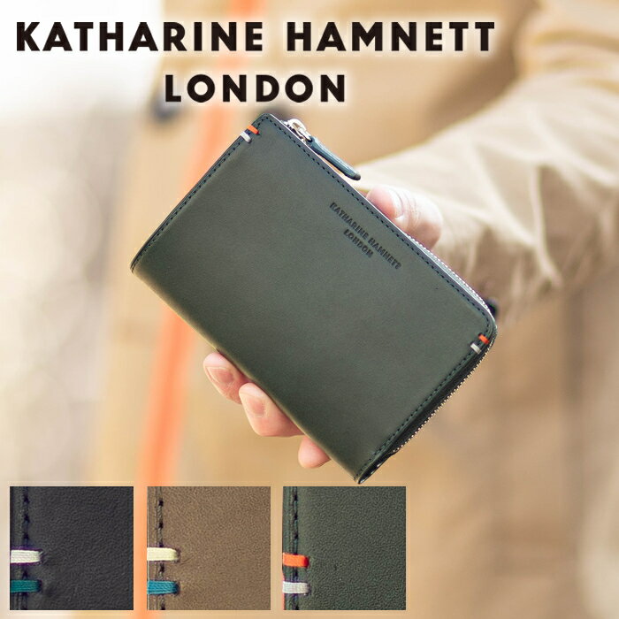 【選んでもらえる特典付き】 キャサリンハムネット 財布 二つ折り財布 メンズ 折財布 L字ファスナー セ..