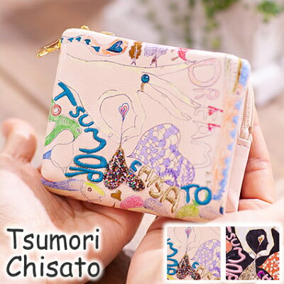 ツモリチサト 財布 二つ折り財布 折財布 札入れ ミニ財布 tsumori chisato CARRY ハッピースタッフ レディース ネコ ねこ 猫 キャット 羊革 57526 WS