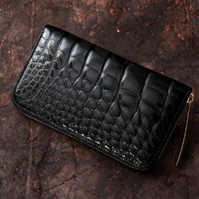 クロコダイル 長財布 ラウンド財布 メンズ【池田工芸】Crocodile Long Wallet クロコダイル ロングウォレット ワニ革 艶あり 紫綬褒章受章 【次回出荷日6月20日頃】