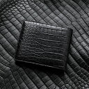 マットクロコダイル 二つ折り財布 ブラック メンズMatte Crocodile Bi-Fold Wallet マットクロコダイル 二つ折りウォレット ワニ革 マットクロコ 紫綬褒章受章 