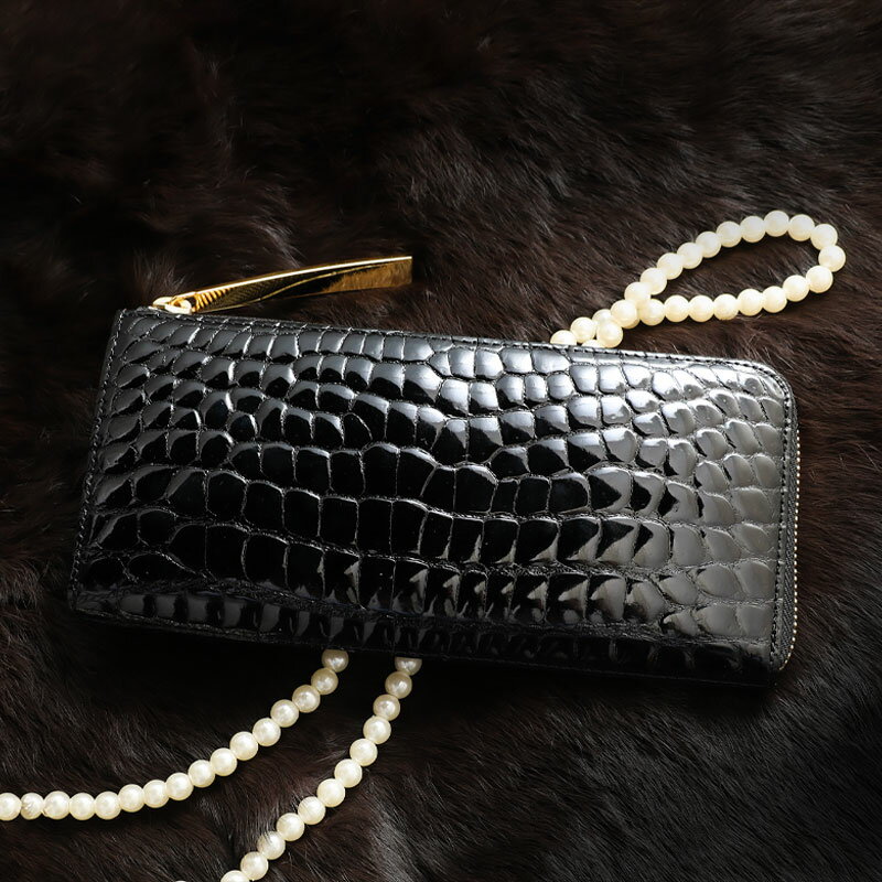 クロコダイル 長財布 L字財布 レディース メンズCrocodile L Long Wallet クロコダイル L ロングウォレットW ワニ革 艶あり 紫綬褒章受章 