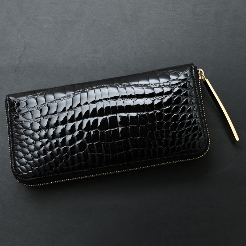 クロコダイル 長財布 メンズCrocodile Smooth Long Wallet クロコダイル スムーズロングウォレット ワニ革 艶あり 紫綬褒章受章 