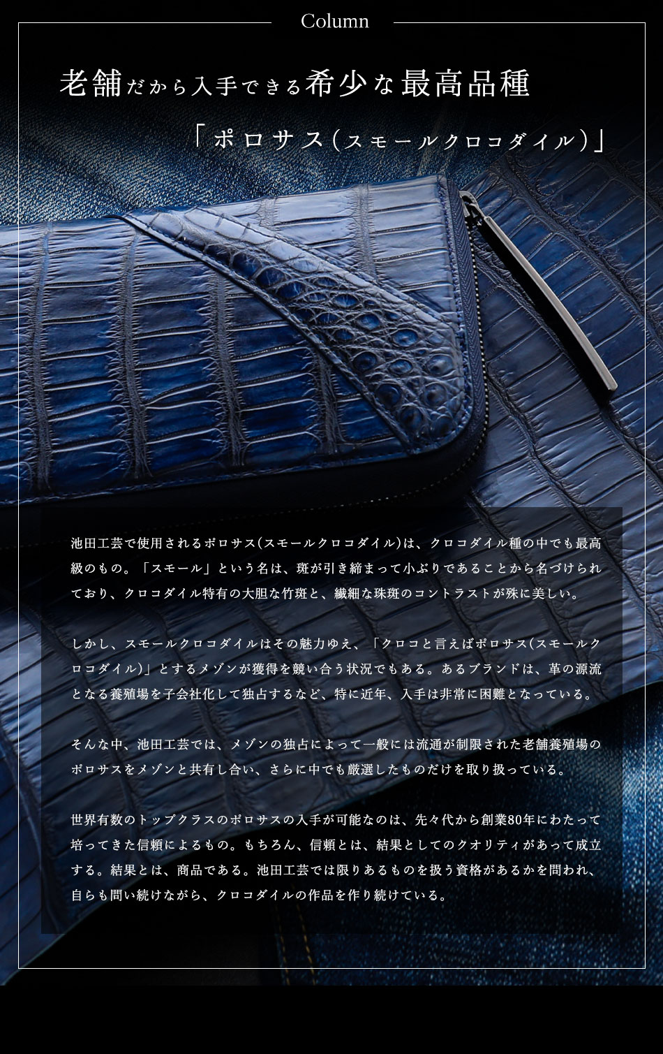 【池田工芸】《最新作》ldquo;藍染めrdquo;クロコダイルの極上の濃淡を味わう、「七宝」財布【7月7日頃出荷】