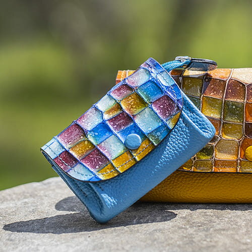 "Kleis mano"Mosaic Cocco flap purse【Castello Da Vinci/カステロダヴィンチ】 MOSAIC / モザイク。イタリアの感性と機能美を感じさせるMOSAIC patternが斬新フラップ型のコインパース