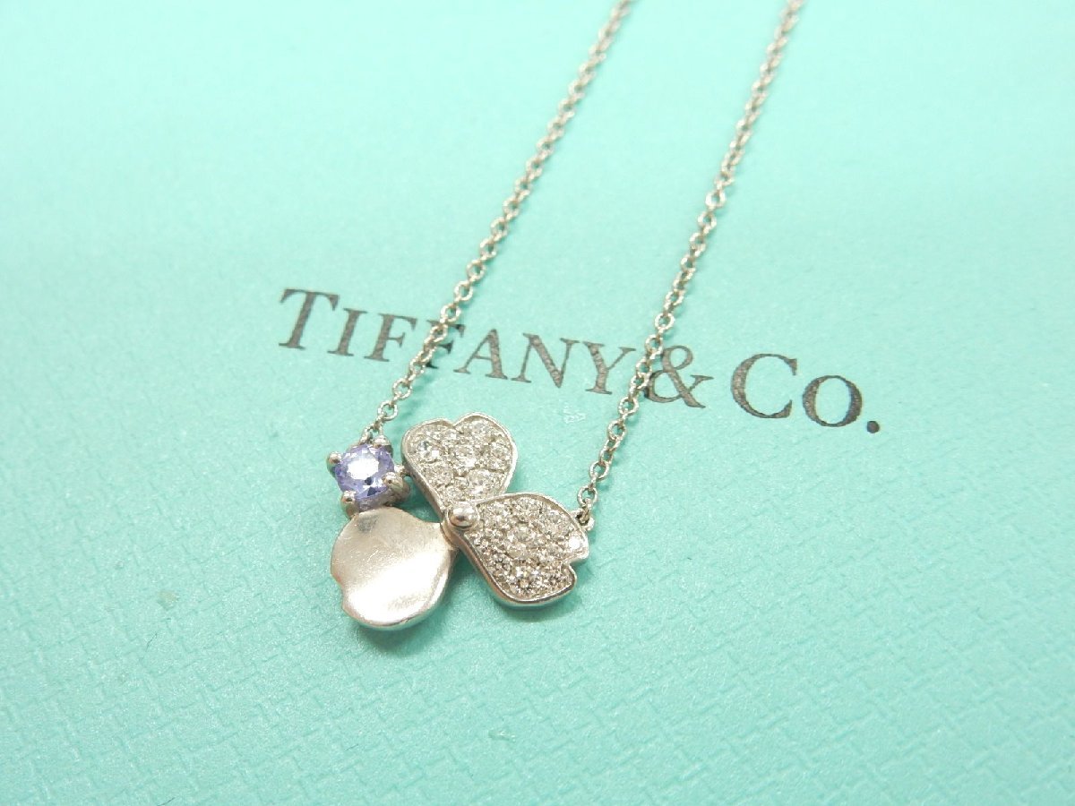 ティファニー Tiffany & Co. ペーパーフラワー ネックレス/ペンダント タンザナイト/Pt950/ダイヤ フラワーモチーフ ブルー プラチナ【中古】