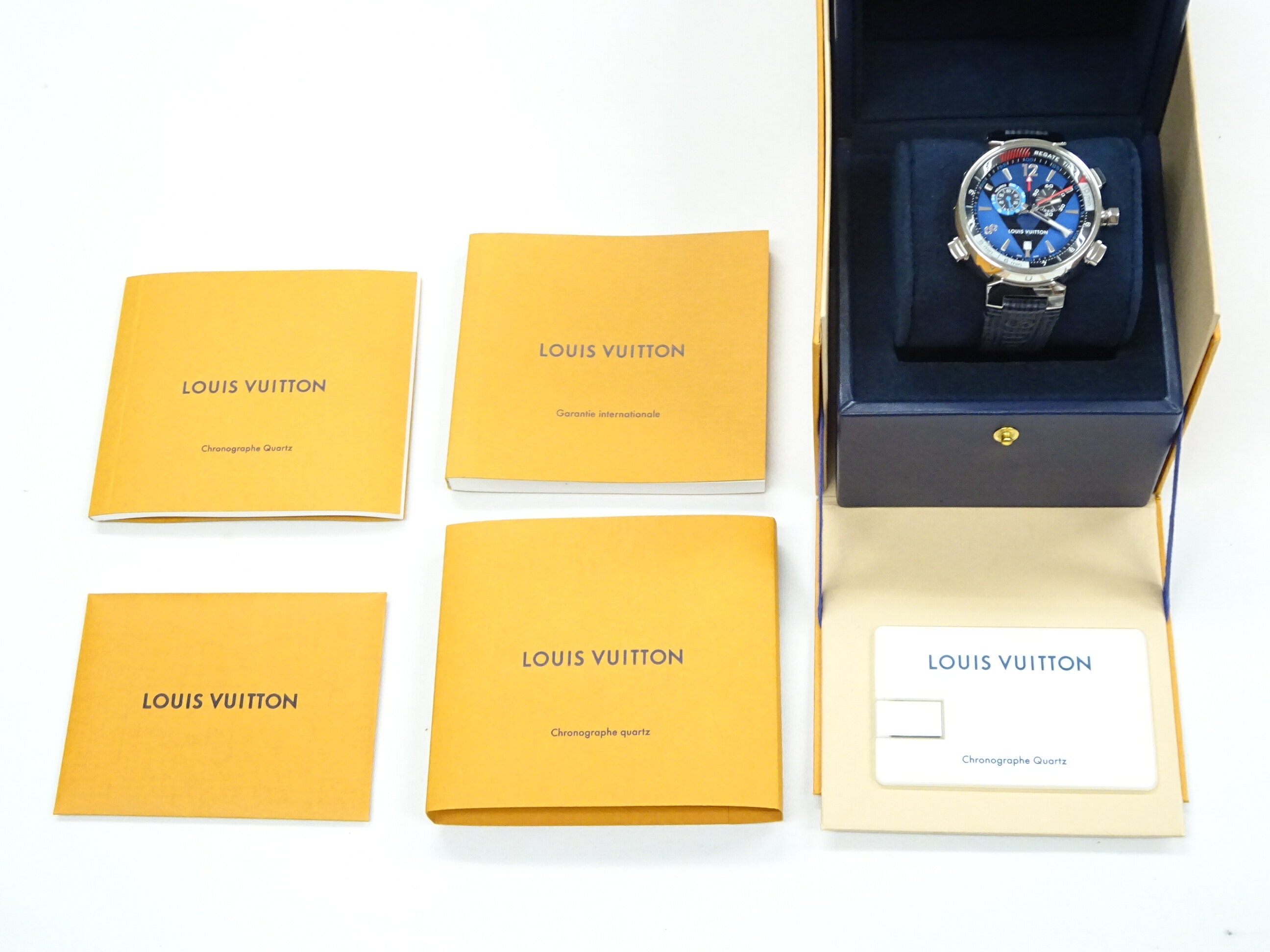 LOUIS VUITTON ルイ・ヴィトン Q102D タンブール レガッタ クロノグラフ デイト アラーム クォーツ メンズ 腕時計 ブルー【中古】訳有 難有