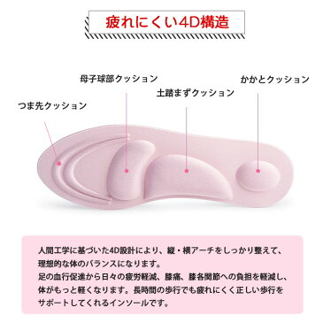 【20%OFFクーポン適用】 インソール レディース 衝撃吸収 低反発 土踏まず 立ち仕事 偏平足 パンプス 中敷き ウォーキング サイズ調整 クッション OL オフィス 疲れない 衝撃 吸収