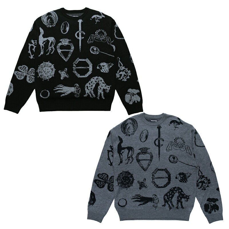 パスポート PASSPORT ニット M L XLサイズ グレー/灰 ブラック/黒 メンズ トップス セーター 総柄 Trinkets Knit Sweater -2.COLOR-