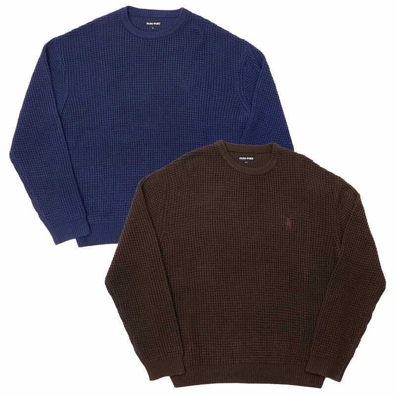 パスポート PASSPORT セーター ニット ボックスシルエット ネイビー/チョコ M-XLサイズ メンズ ORGANIC WAFFLE KNIT SWEATER -2.COLOR-