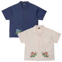 パスポート PASSPORT シャツ 半袖 ネイビー/クリーム M-XLサイズ メンズ BLOOM CASUAL SHIRT -2.COLOR-