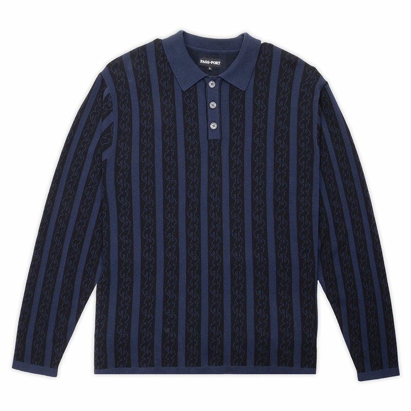 パスポート PASSPORT ニットポロシャツ 長袖 ネイビー M-XLサイズ メンズ PATTONED KNIT LS POLO -NAVY-