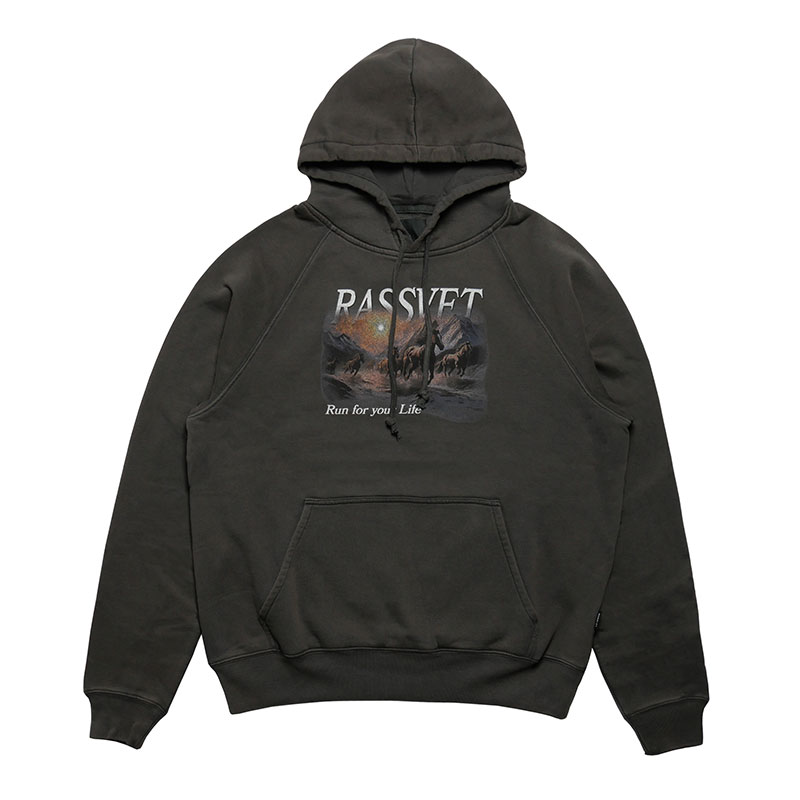 饹١RASSVETաǥѡ֥åM-XLHORSESRAGLANHOODIE-BLACK-