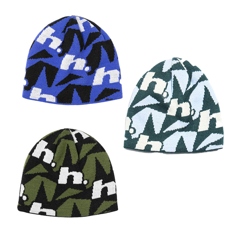 ハフ HUF ビーニー ニットキャップ ニット帽 帽子 ライトブル/ロイヤルブルー/オリーブ メンズ H STAR REPEAT SKULL BEANIE -3COLOR-