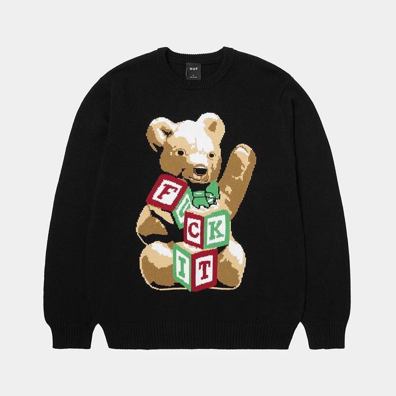 ハフ HUF ニット セーター ブラック M-Lサイズ メンズ GIFT BEAR INTARSIA SWEATER -BLACK-