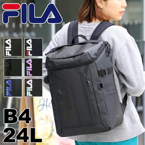 フィラ 黒 リュック 女子 FILA サイン スクエアリュック リュックサック バックパック デイパック B4 A4 24L メンズ レディース 男女兼用 ジュニア 学生 高校生 中学生 タウン 通勤 通学 スポーツ 部活 旅行 撥水 PC収納 軽量 おしゃれ カジュアル ブランド 人気 7761