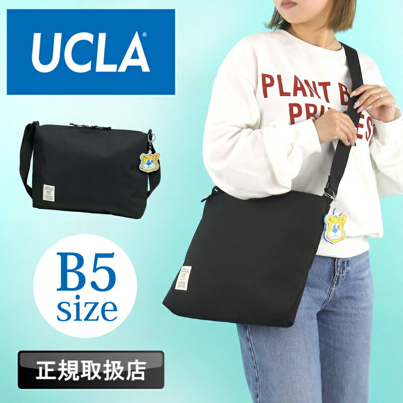 【2025年5月入荷】UCLA ユーシーエルエー ショルダーバッグ サコッシュ スクエア 横型 軽量 肩掛け 斜め掛け B5 ブランド レディース メンズ 通勤 通学 おしゃれ かわいい カジュアル シンプル かばん 鞄 クマ くま アメカジ 人気 ラバーチャーム付き 黒 ブラック 440-114(4)
