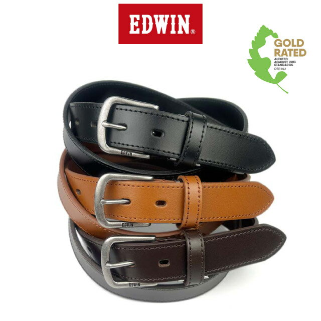 【ラッピング袋無料】ベルト メンズ カジュアル EDWIN エドウィン ステッチベルト 幅3cm 5穴 0111175 レディース おしゃれ 革 ベーシック レザー 男性 女性 高校生 中学生 大学生 黒 茶 ファッション べると クリスマス 誕生日 プレゼント ギフト 牛革