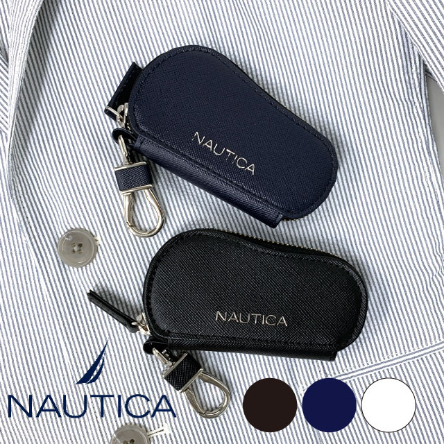 スマートキーケース メンズ 革 ノーティカ NAUTICA レザースマートキーケース キーケース ブランド キーホルダー ファスナー キーケース キーリング 男性 人気 おしゃれ シンプル 鍵ケース カラビナ付き レザー プレゼント ブラック ネイビー 牛革 コンパクト 4nt0022