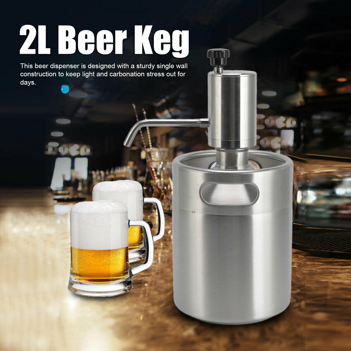 送料無料　ビール樽 生ビールディスペンサー ビールサーバー 電動ビールタップ ミニビール樽 Keg カプラーディスペンサー シリコンチューブ付き パーティー 家庭用 業務用 ステンレス製 2L