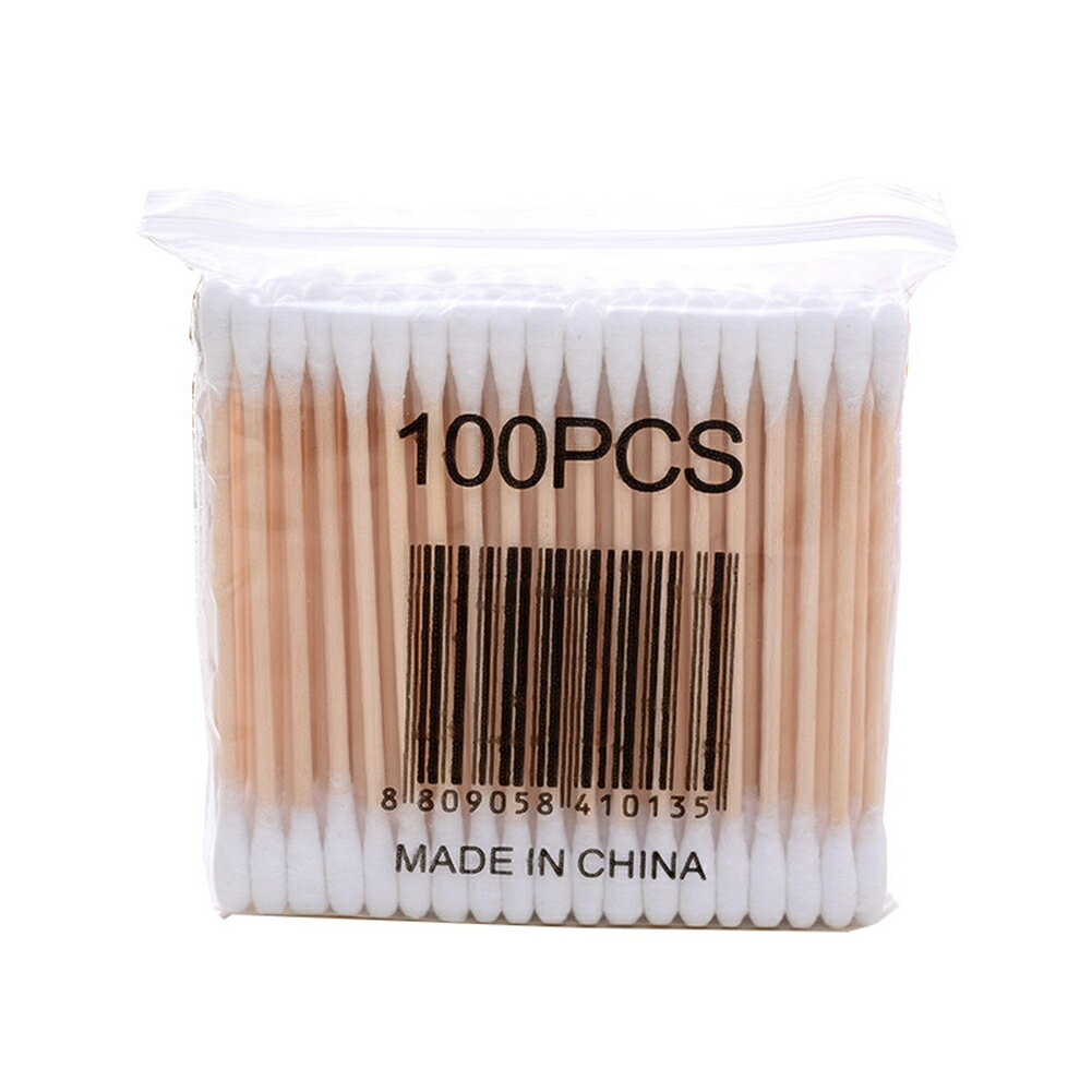 楽天BaibaiyiSHOP100 個ダブルヘッド木製綿棒耳掃除医療メイクアップ