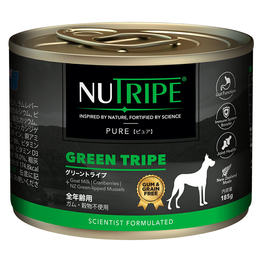 ニュートライプ グリーントライプ 犬用 缶詰 NUTRIPE 成犬総合栄養食 185g グリーントライプ 穀物不使用 保存料・人工着色料不使用 緑イ貝 グリーントライプ 超ナチュラルフード 安心 安全 栄養満点 ウェットフード 3980円以上送料無料のサムネイル