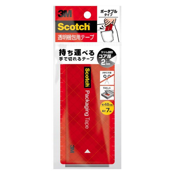 透明梱包用テープ ポータブル 0.06mm厚 48mm×7m スリーエム ジャパン OPP スコッチ 3852FLT-RD 1巻 PPテープ 3980円以上送料無料 3980円以上送料無料