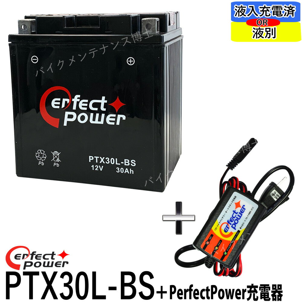 バイクバッテリー充電器セット ◆ PerfectPower充電器 パーフェクトパワー PTX30L-BS 充電済 即使用可能 【互換 ユアサ YTX30L-BS YIX30L-BS ハーレー 66010-97A 66010-97B 66010-97C】FLHT FLHTC FLHTCU エレクトラグライド ウルトラクラシックエレクトラグライド