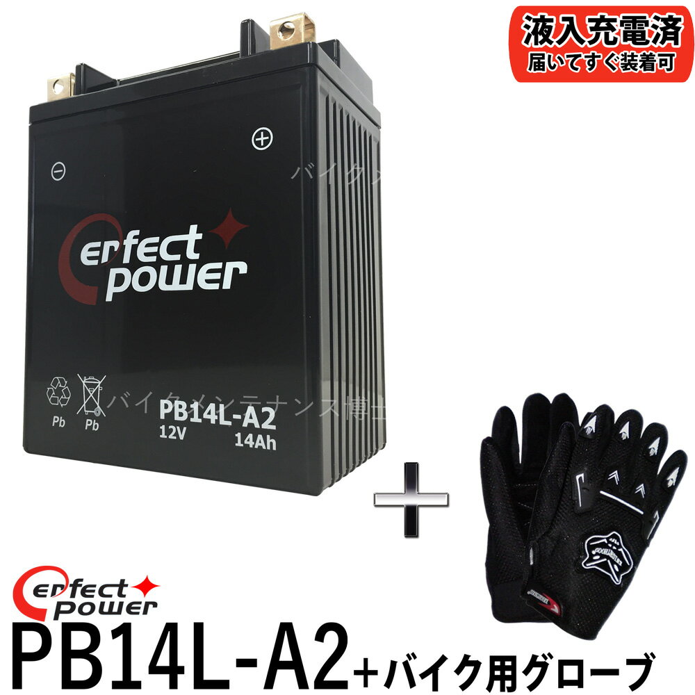 【バイク用メッシュグローブ付】 パーフェクトパワー PB14L-A2 バイクバッテリー充電済 【互換 ユアサ YB14L-A2 FB14L-A2 12N14-3A】 FZX CB750 GPZ900R FZR750 FT400 CX CB1100 KL600 VULCAN バルカン GPZ750 GS650